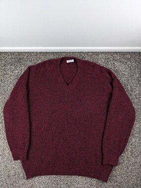Gran Sasso Sweater Wool Cashmere V Neck Pullover Burgundy Red Mens EU 54 (US XL)